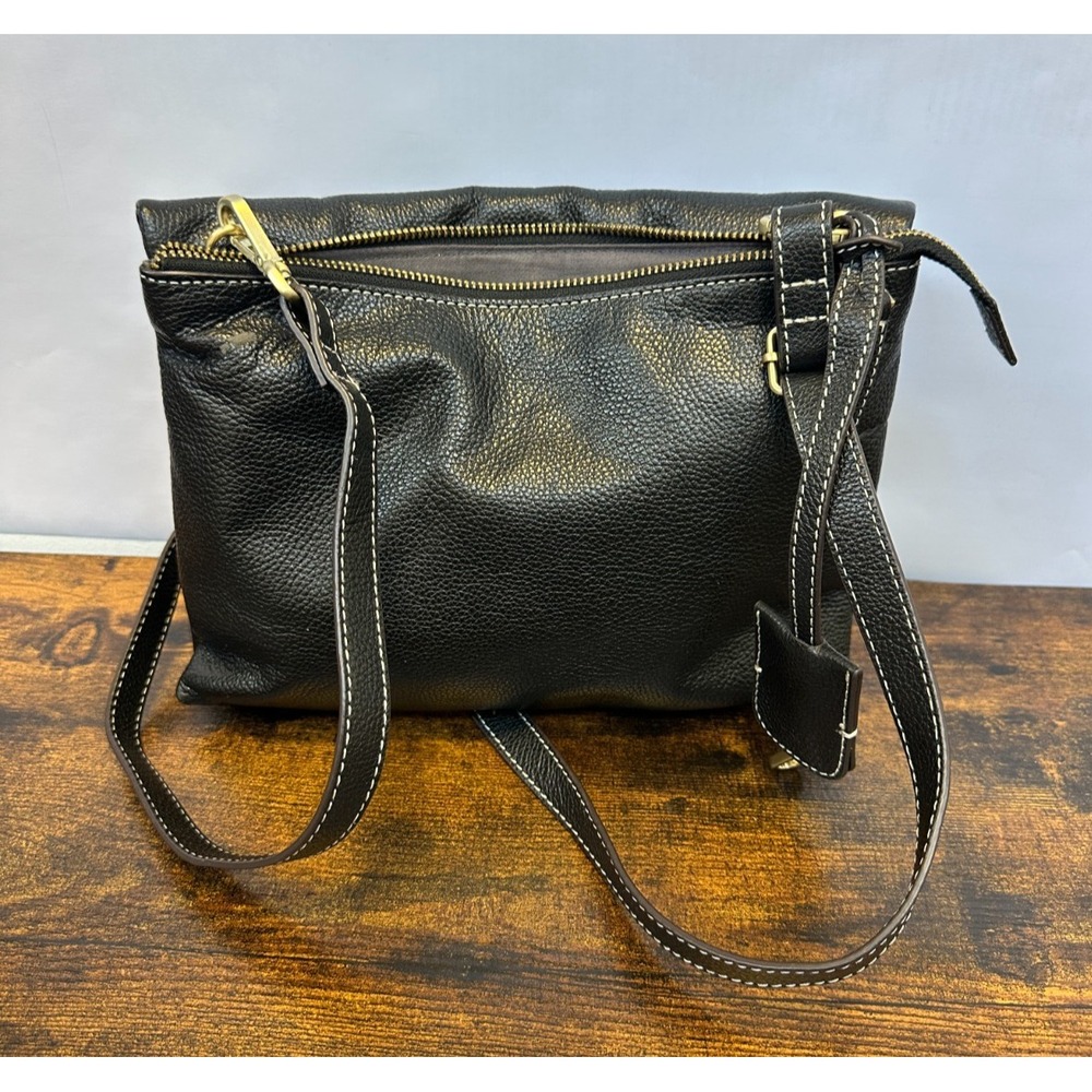 J JILL Do It All Crossbody Black Pebbled Leather Soft Fold Bag Minimalist Purse - Picture 14 of 16